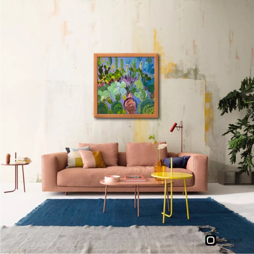 Purple Cactus Desert Garden painting 20x20” Original Oil On Canvas Palette Knife